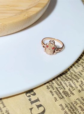 新年国风古法招财吞进金蟾戒指女个F性百搭钛钢玫瑰金色指环