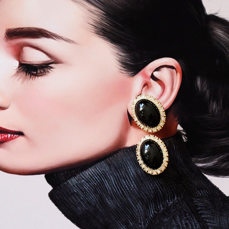 西洋中古珍d珠项链白色黑色赫本风仿珍珠项链银针耳钉套装旗袍礼