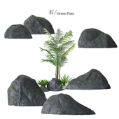 仿真植物盆景大型绿植造景组合 饰仿真石头楼梯转角橱窗摆件 装