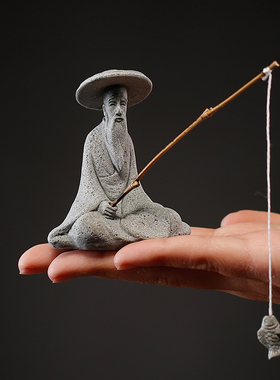 姜太公钓鱼翁鱼缸盆栽盆景微景观造景装饰品小摆件家居人物工艺品