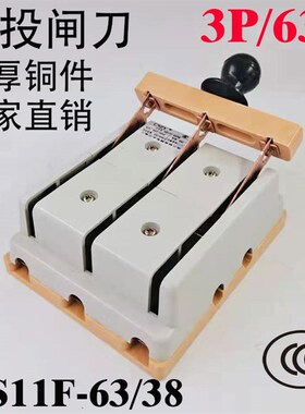 闸刀开关 HS11F-63/38 3P63A刀开关 三相三线双投 加厚铜倒顺开关