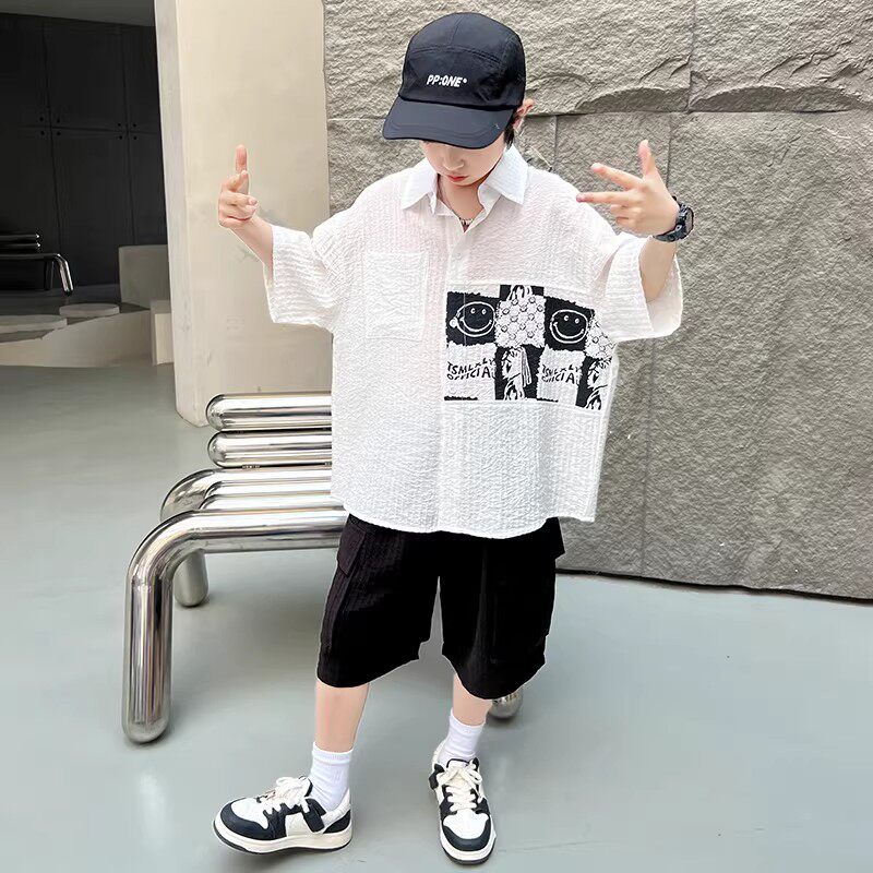 男童夏季短袖衬衫套装透气凉爽