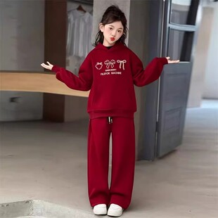 奥莱女童连帽卫衣加绒套装12岁女孩本命年衣服2026新款红色过年服