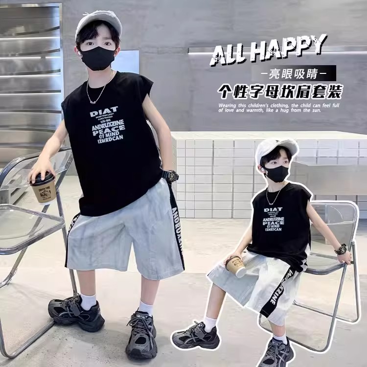 男童夏季潮酷无袖短裤两件套