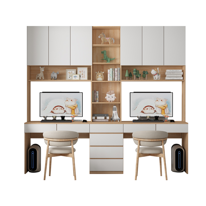 定制小户型人位书桌现代写字台书柜一体带书架电脑桌子
