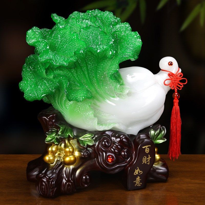 新款百财如意招财玉白菜工艺品摆件客厅酒柜办公室装饰品开业礼品