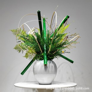 简约新中式空间架构花艺摆件样板房玄关仿真花装饰品酒店前台软装