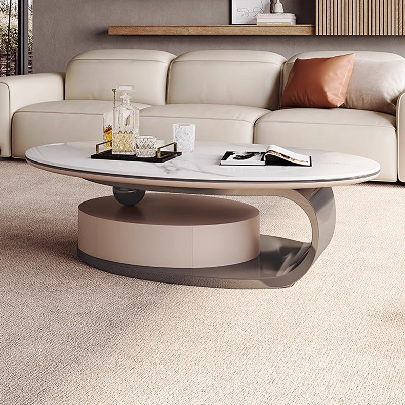茶几极简设计师轻奢岩板茶几客厅中小户型异型椭圆简约茶几组合