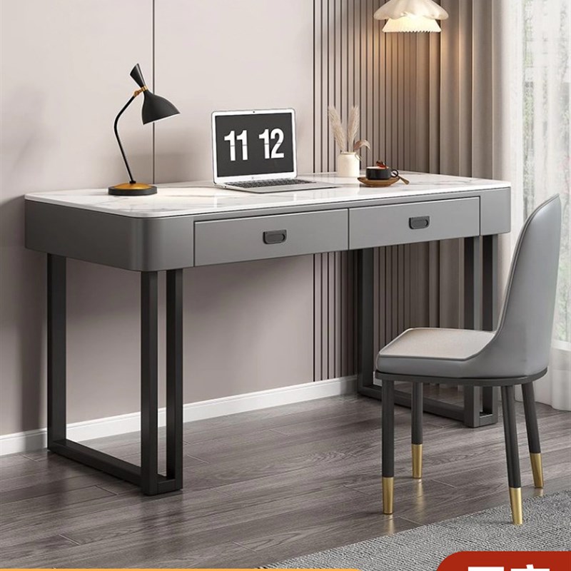 岩板电脑桌长桌子客厅家用书桌轻奢高级感办公桌简易单双人工作台
