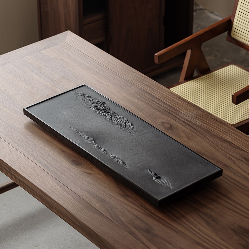 天然乌金石茶盘整块家用办公室用石头D简约现代轻奢2024年新款茶
