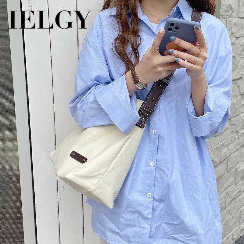 IELGY日韩简约帆布女包潮休闲单肩环保袋学生大容量购物袋潮托特