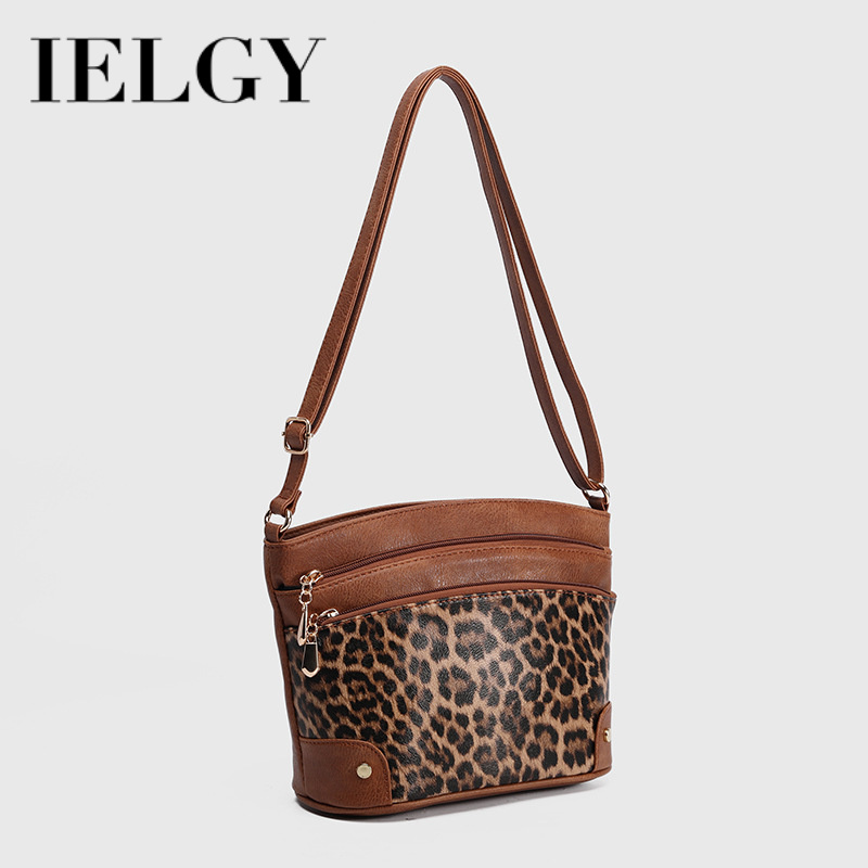IELGY棕色豹纹复古水桶包