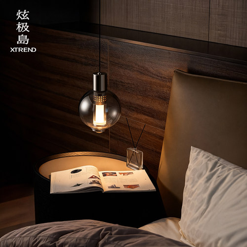 意式极简悬浮升降玻璃床头吊灯