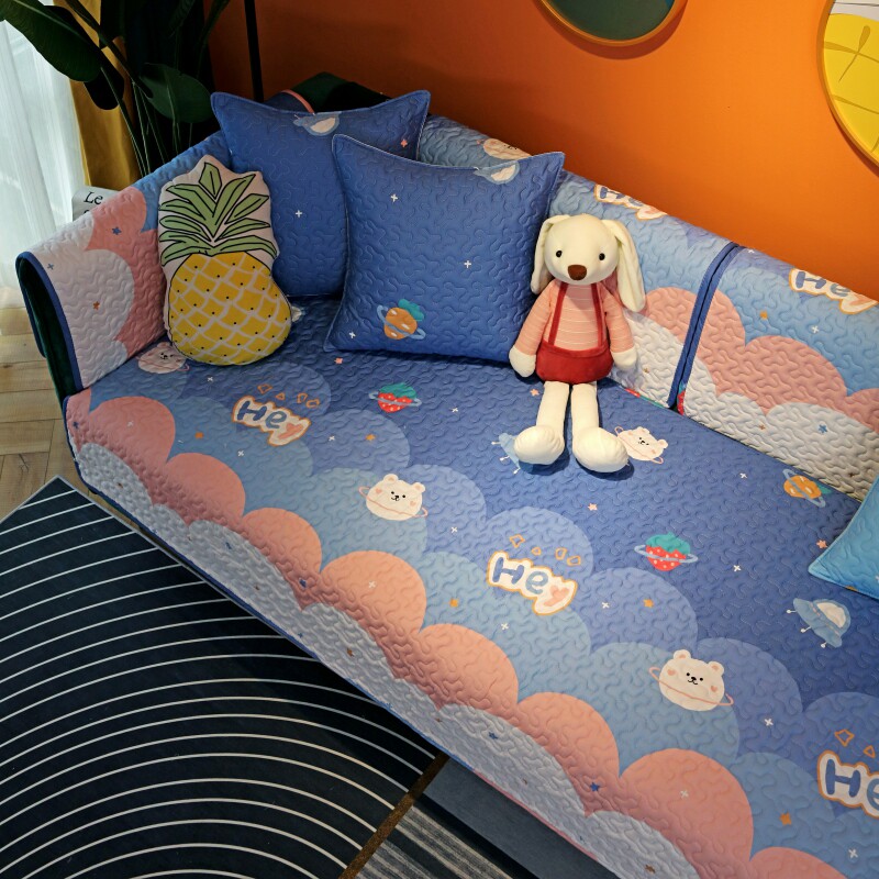 纯棉面料沙发垫四季通用防滑夹棉加厚田园风靠背巾罩盖简约全包子