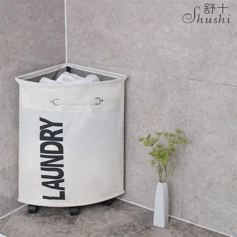 简约现代脏衣服收纳筐 600D牛津布印刷防水防潮带轮子圆桶脏衣篮