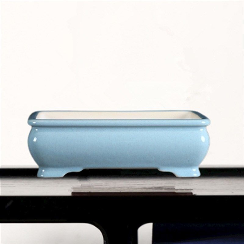 觅陶乡手工紫砂花盆长方形收口陶瓷盆景盆日式中国风古典桌面盆栽