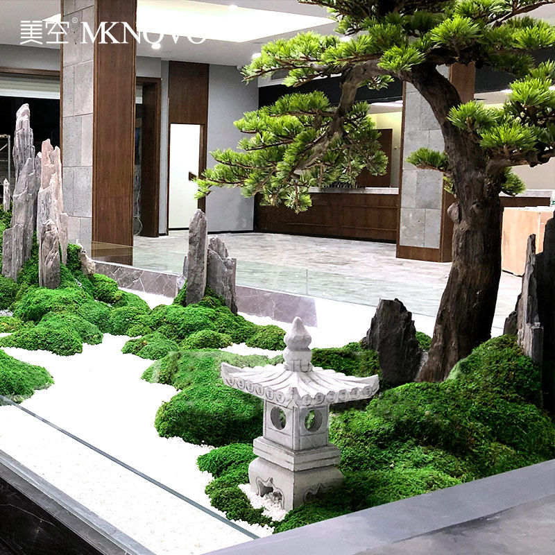 美空实木迎客松假树松针树盆景落地绿植新中式日式玄关仿真树装饰