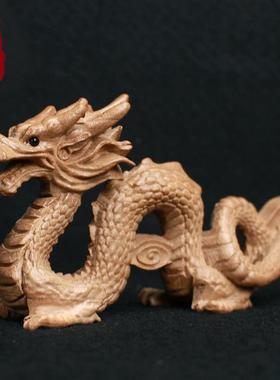 桃木龙摆件客厅卧室补角缺角青龙生肖龙木质木雕车载家居小工艺品