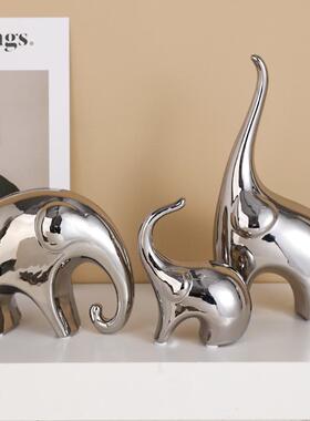 简约高档电镀陶瓷大象摆件客厅玄关酒柜电视柜装饰品乔迁新居摆设