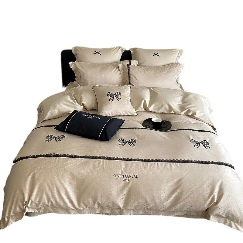 少女心100S天丝棉提花四件套四季通用蝴蝶结刺绣被套床单床上用品,床上用品,床品套件/四件套/多件套,淘宝优惠券,粉丝福利购,淘宝优惠卷