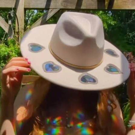 跨境新款Suncatcher Cowgirl Straw Prism Hat牛仔女郎帽棱镜帽