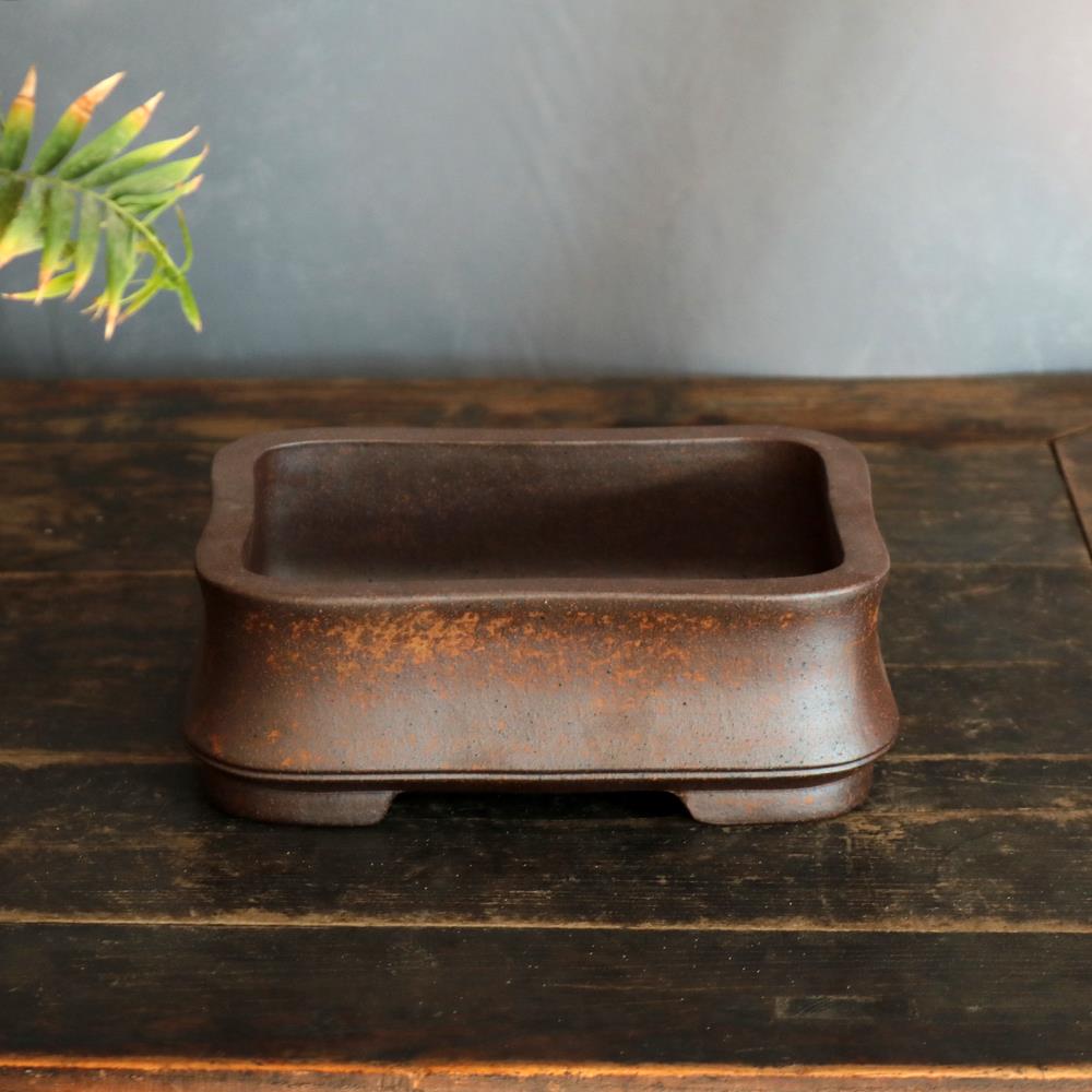 紫砂花盆柴烧长方竹节盆23CM松柏黄杨金弹子盆文竹子菖蒲盆