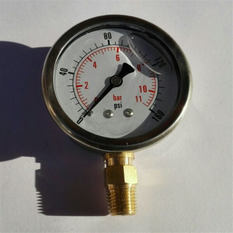 外壳背后63mm不锈钢耐震压力表,压力11bar/160psi螺纹1/4npt径向