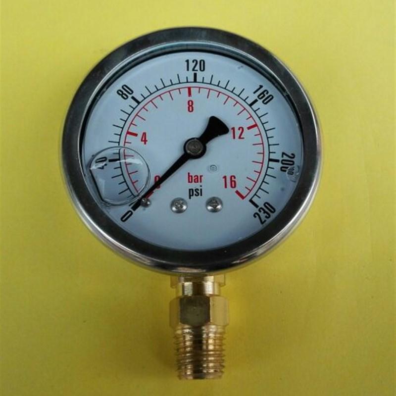 注油压力表63mm 1/4npt 0-230psi 16bar耐震压力表抗振压力表径向