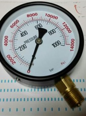 指针式双刻度指示测量压力用压力表 0-1000bar  0-14000psi y-100