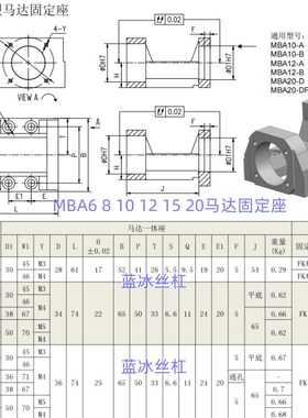 电机一体机轴承马达固定座MBA/MBL/MBCB/MBCE/MBH6 8 10 12 15 20