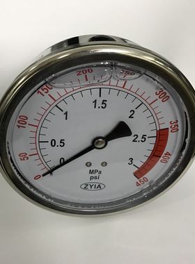 轴向耐震带支架压力表 YN-100Z-U 3mpa 450psi 直径100mm m20x1.5