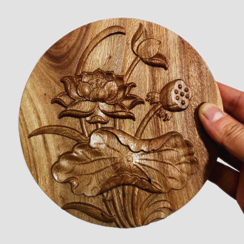实木木雕花壁画画木板装饰画画荷花莲花图案壁挂装饰木艺木贴花定