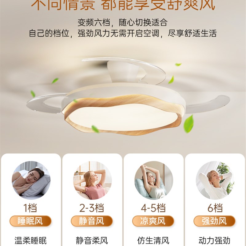 箭牌中古风餐厅隐形风扇灯2025年新款奶油风卧室大风力吸顶吊扇灯