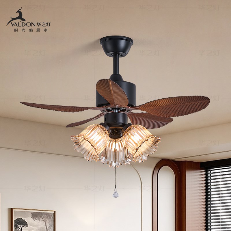 【风行】风扇灯中古风复古简约客厅餐厅卧室电扇灯家用一体吊扇灯