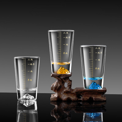 金山二两白酒杯套装子弹描金玻璃烈酒杯家用高端酒具带刻度分酒器