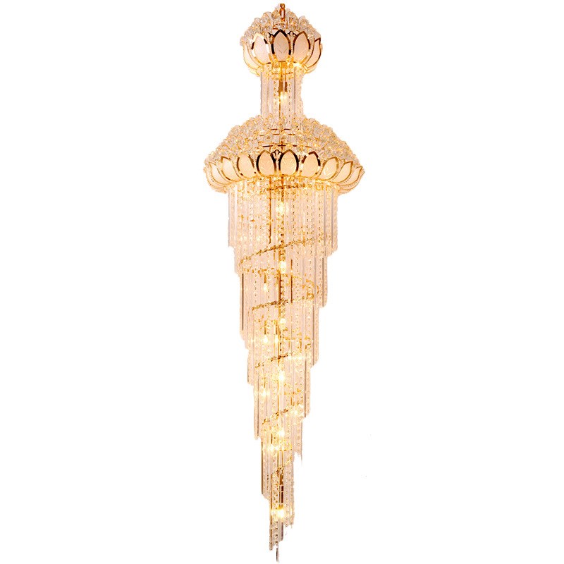 楼梯莲花豪华别墅客厅水晶吊灯酒店大堂楼梯长吊灯大气大吊灯