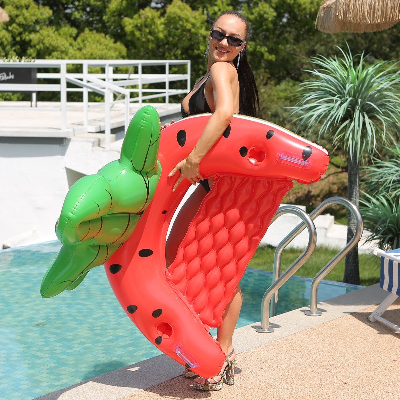 西瓜坐骑躺椅加厚U型游泳圈 充气水上浮排水上西瓜吊床救生圈
