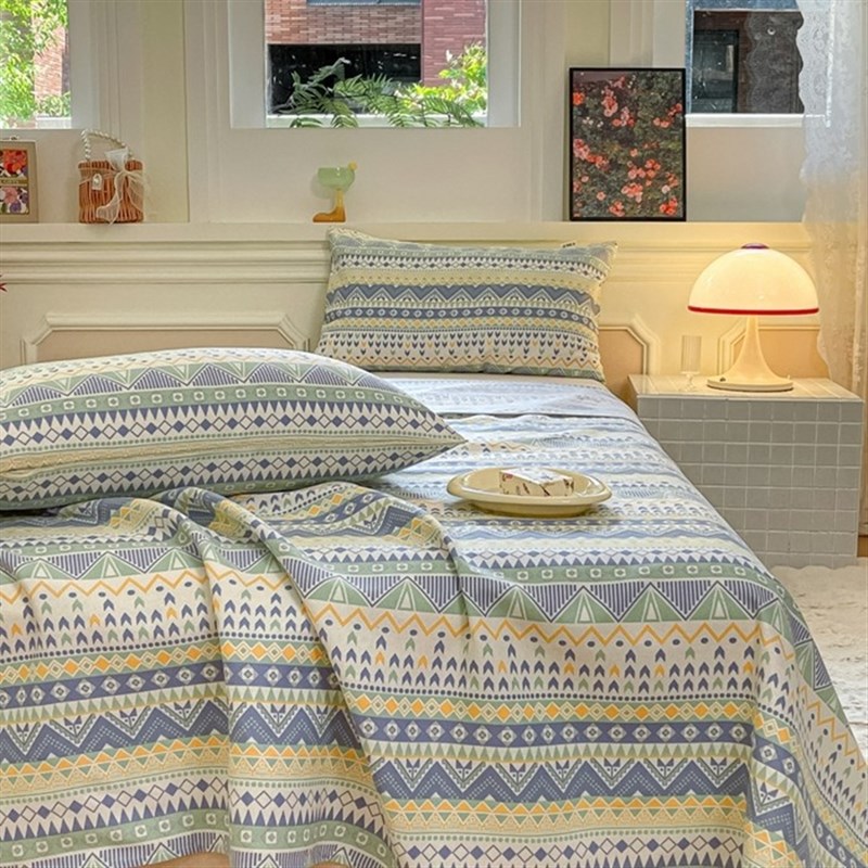 原棉老粗布床单凉席亚麻粗布凉席三件套夏季家用单双人床加厚床单