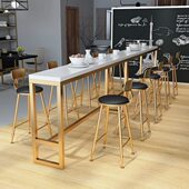 实木北欧金色吧台桌椅家用吧台凳网红酒吧高脚桌椅组合靠墙窗边桌