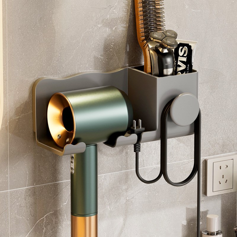 壁式吹风机置物架免打孔卫生间电吹风支架浴室挂架V风筒收纳厕所
