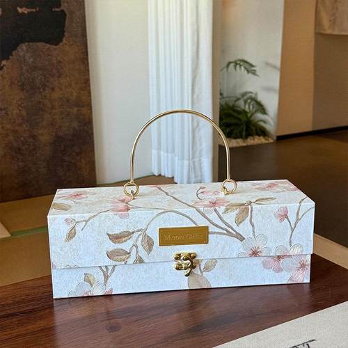 新款金属手提鎏金繁花中秋月饼礼盒包装粒粒定制LOGO礼品盒