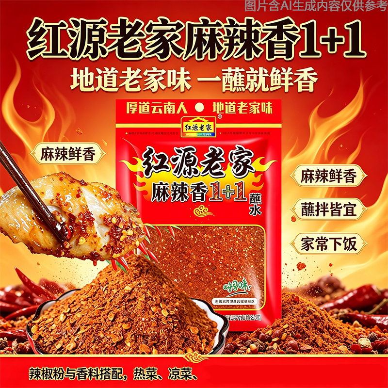 红源老家酸辣调香麻辣家用加麻加辣辣椒面袋装蒜香香辣调料蘸水