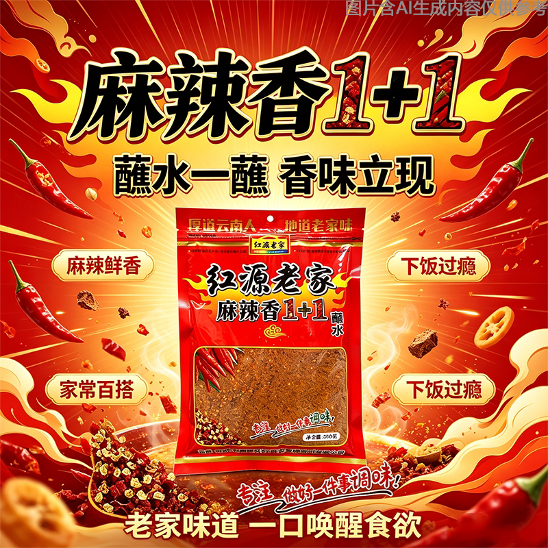 红源老家辣椒面加麻加辣烧烤烤肉烧烤粉袋装麻辣香辣蒜香家用调料