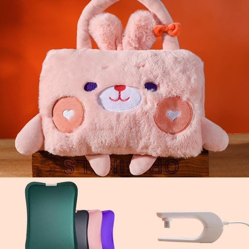 国标热水袋注水毛绒充电暖水袋插电防爆暖宝宝灌T水电暖手宝配礼