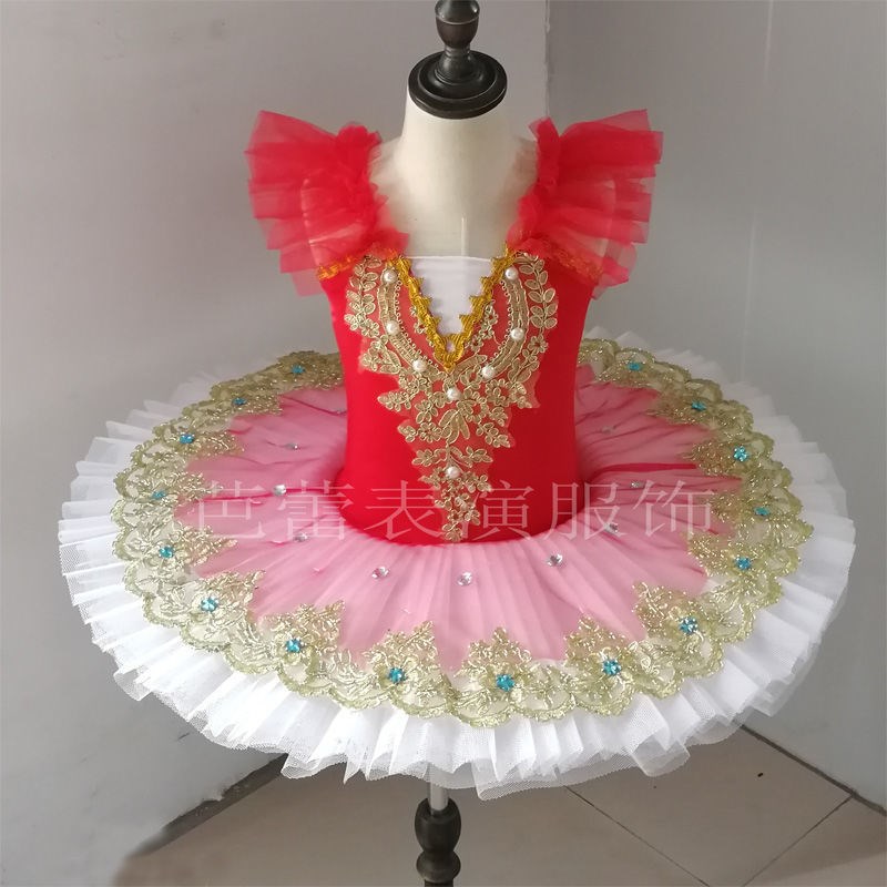 新款公主a芭蕾舞蹈服装 汇演芭蕾舞跳舞裙 珠片V领连体舞演出服