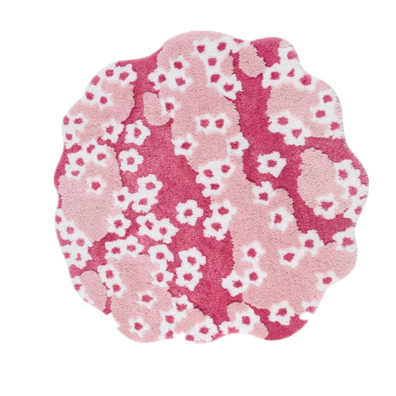 法式花朵簇绒植绒圆形p地毯客厅沙发装饰毯四季柔软卧室飘窗床边