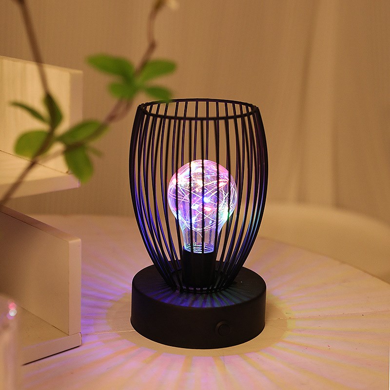 LED北欧dINS风铁艺小夜灯房间装饰小台灯浪漫装饰氛围灯简约摆件