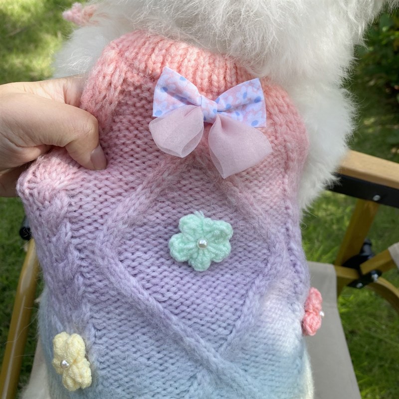 2023新款宠物针织挂脖吊带w宠物四季秋冬渐变色毛衣中小型狗狗猫