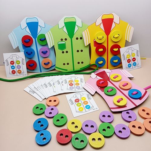 儿童穿线板穿绳纽扣手部精细动作训练幼儿园中班益智区玩具小班