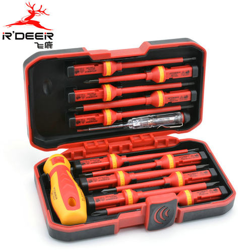 飞鹿VDE绝缘螺丝批组套 铬钒钢电工螺丝批绝缘塑柄螺丝刀VDE-9913